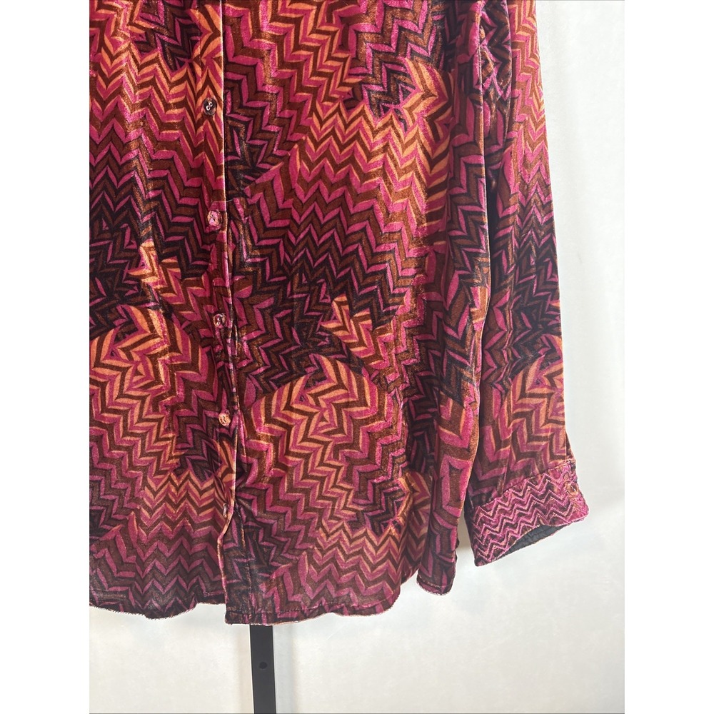 Johnny Was Belle Velvet Oversized Shirt Womens XL Colorful Button Up Silk Blend - Picture 5 of 11